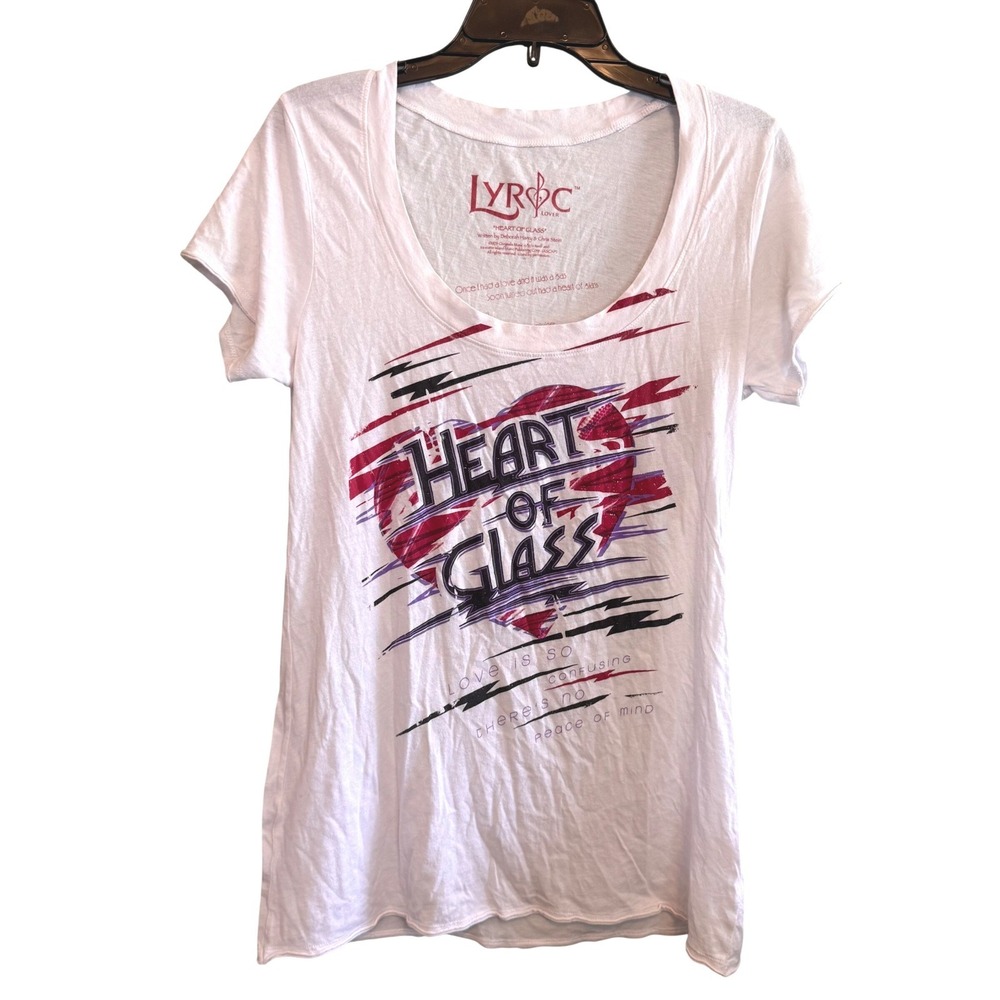 Lyric Lover Womens Heart of Glass Casual Comfy Basic Graphic Shirt White Medium
